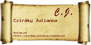 Cziráky Julianna névjegykártya
